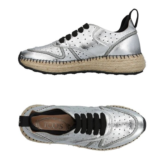 Tods Womens Shoes Leather Trainers Sneakers Cassetta Leggera 12a Allacciata In Silver Size 37 5